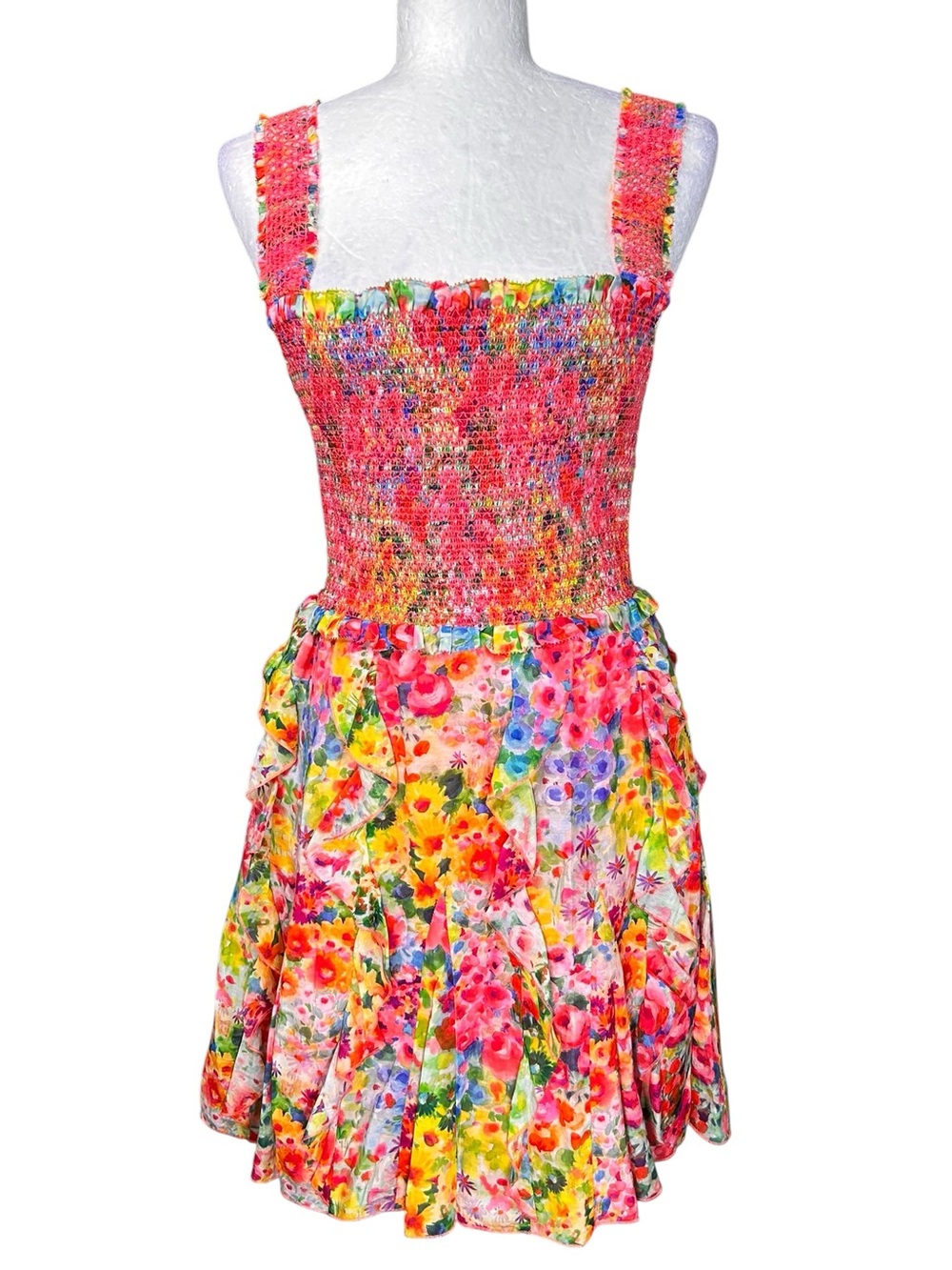 Alice + Olivia Jocelyn Smocked Mini Dress 6 Silk Blend Coquette Girl Party - Picture 2 of 13